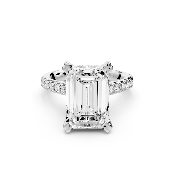 Isabella - 5ct 14k white gold emerald hidden halo diamond bridge cathedral Pavé Engagement ring