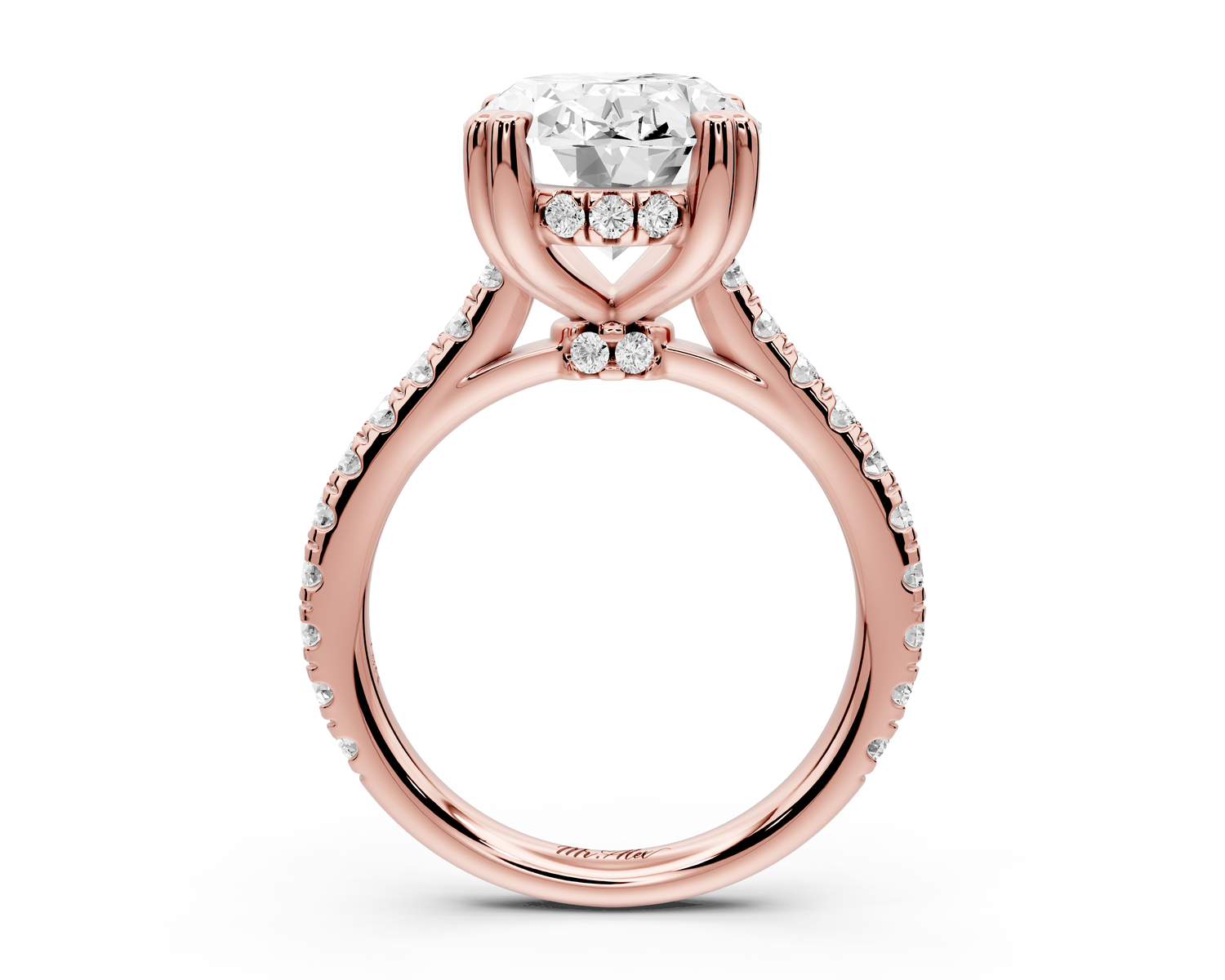 Isabella - 5ct 14k rose gold oval hidden halo diamond bridge cathedral Pavé Engagement ring