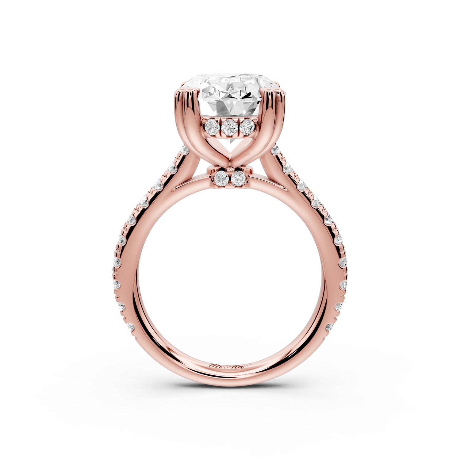 Isabella - 5ct 14k rose gold oval hidden halo diamond bridge cathedral Pavé Engagement ring