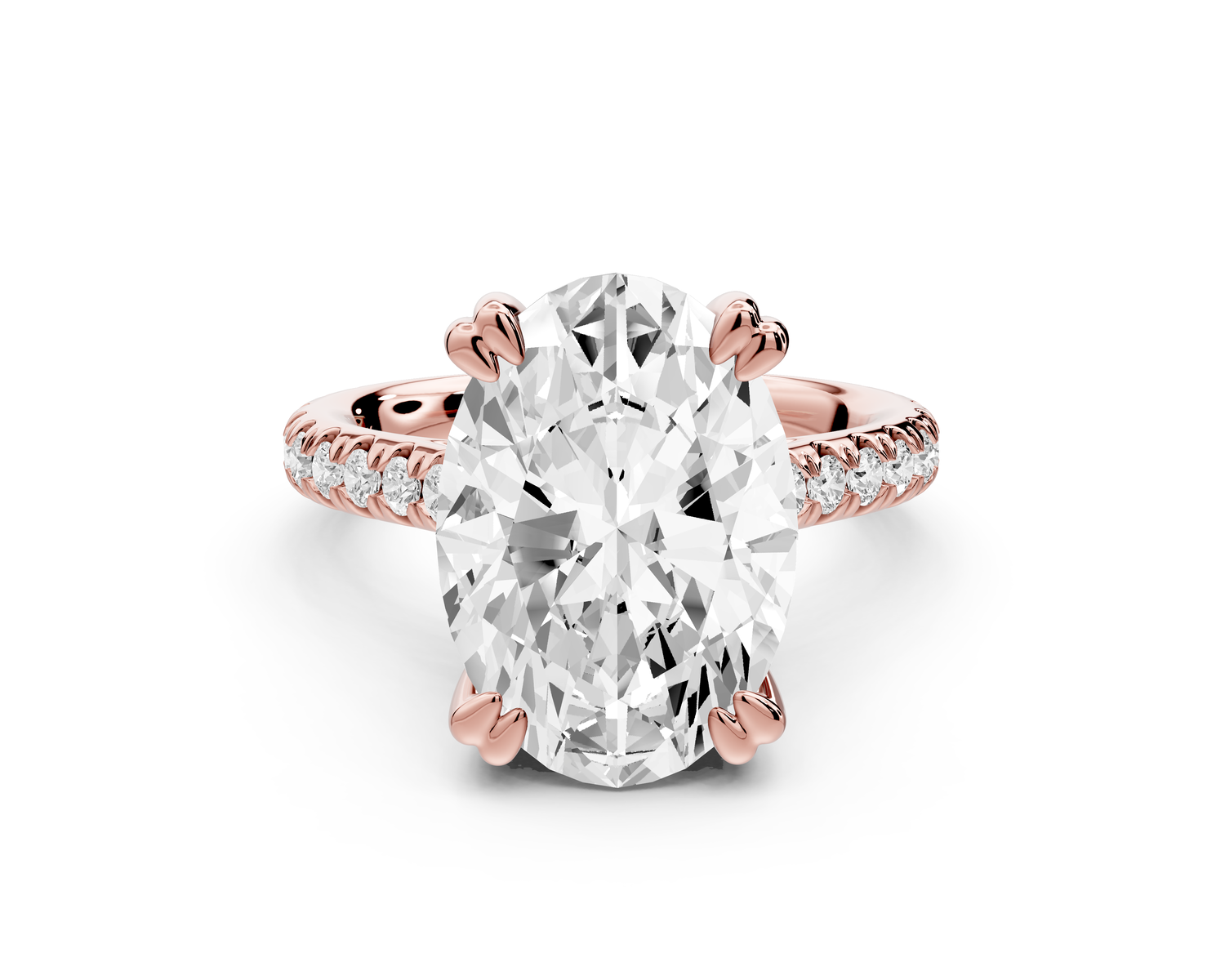 Isabella - 5ct 14k rose gold oval hidden halo diamond bridge cathedral Pavé Engagement ring