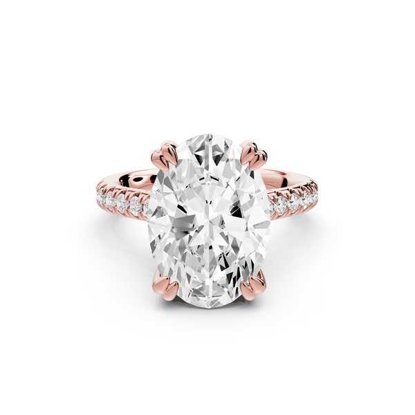 Isabella - 5ct 14k rose gold oval hidden halo diamond bridge cathedral Pavé Engagement ring