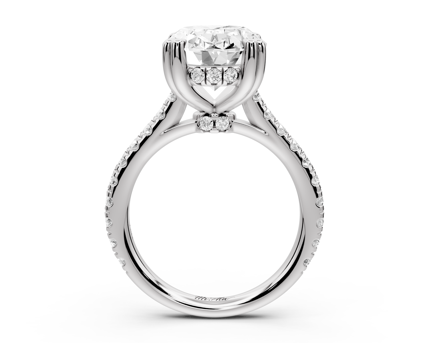 Isabella - 5ct 14k white gold oval hidden halo diamond bridge cathedral Pavé Engagement ring