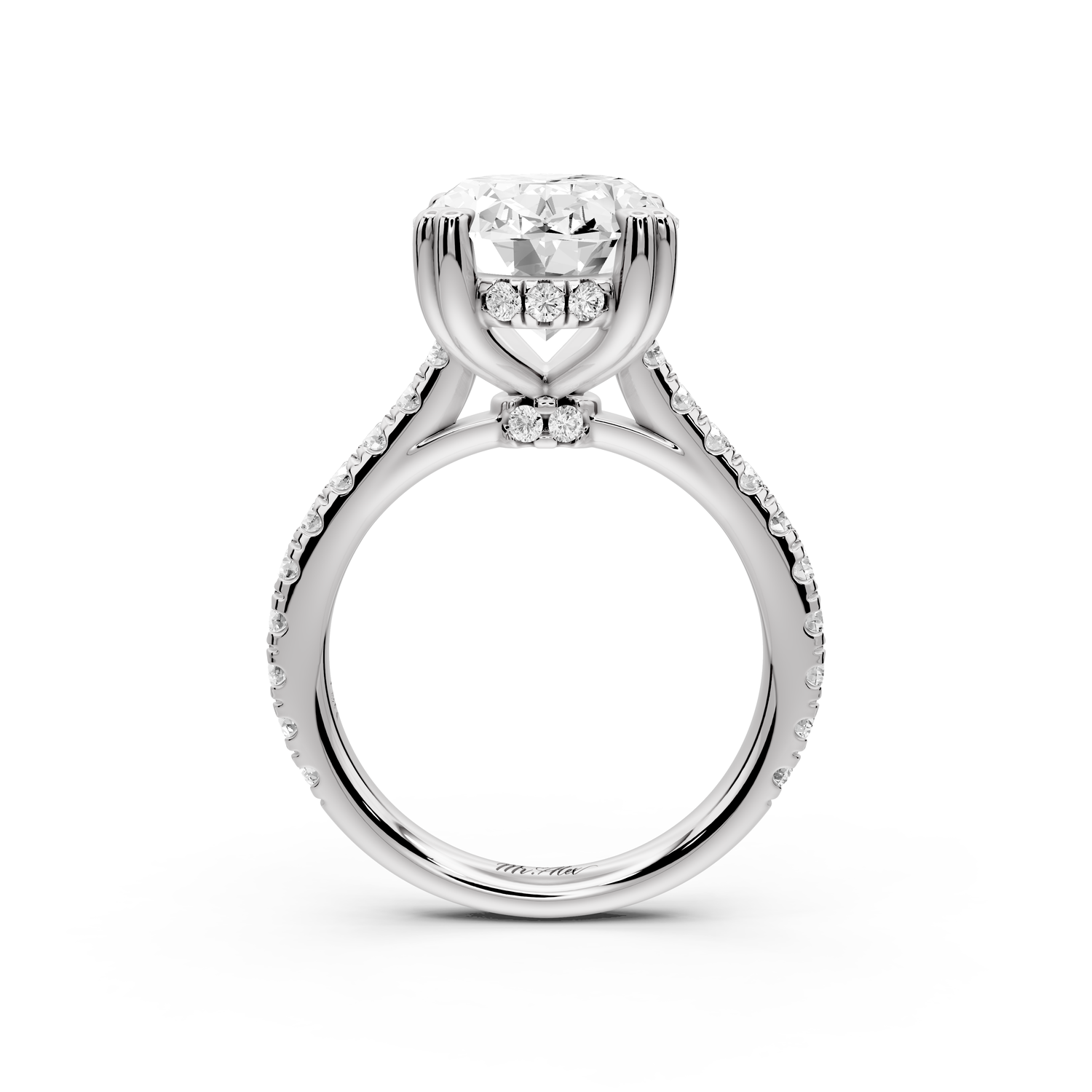 Isabella - 5ct 14k white gold oval hidden halo diamond bridge cathedral Pavé Engagement ring