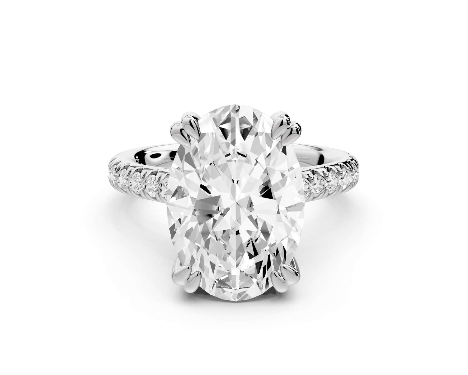 Isabella - 5ct 14k white gold oval hidden halo diamond bridge cathedral Pavé Engagement ring