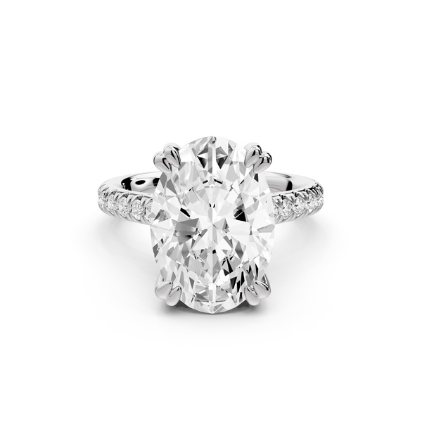 Isabella - 5ct 14k white gold oval hidden halo diamond bridge cathedral Pavé Engagement ring