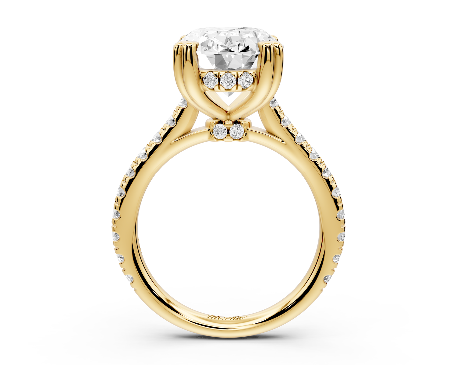 Isabella - 5ct 14k yellow gold oval hidden halo diamond bridge cathedral Pavé Engagement ring