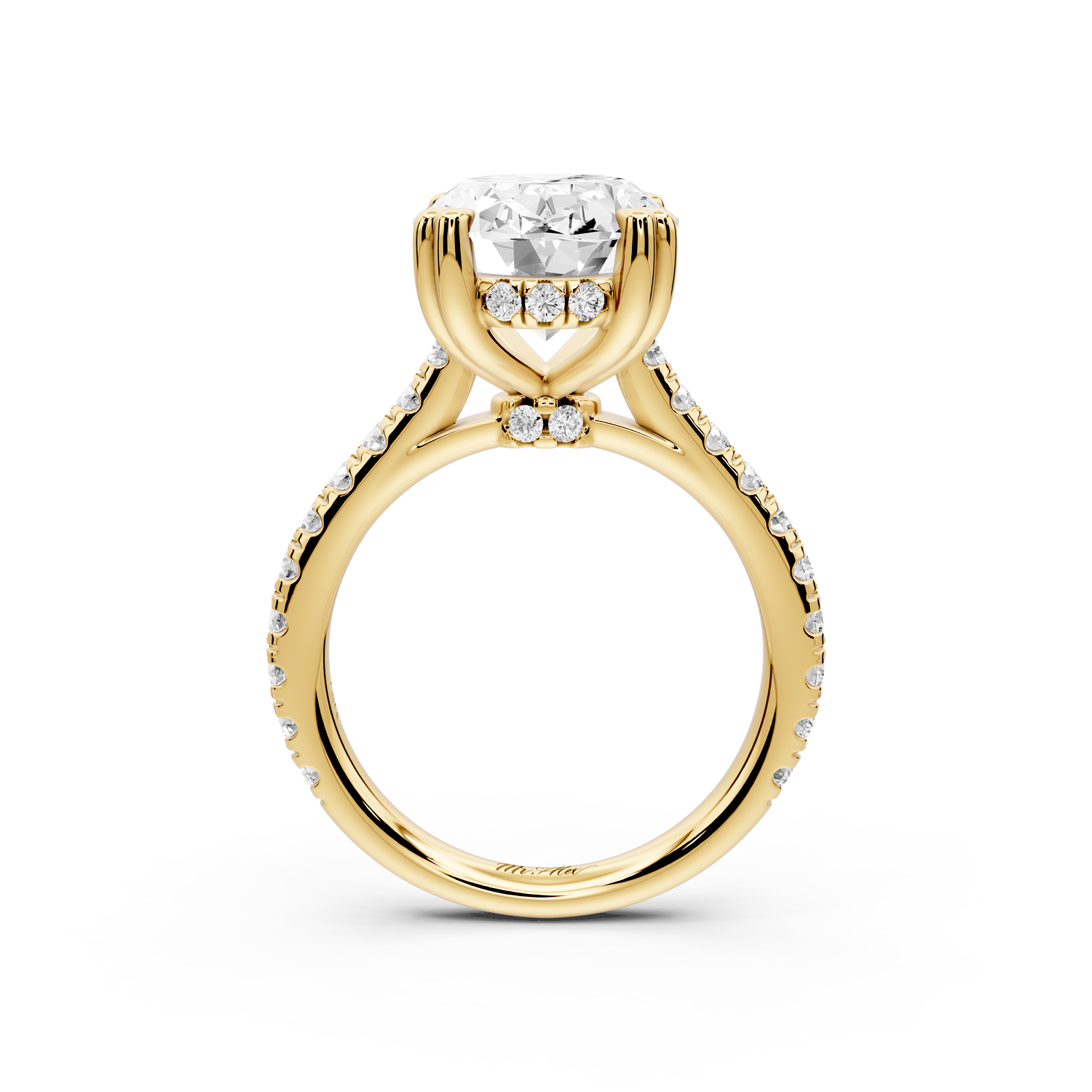 Isabella - 5ct 14k yellow gold oval hidden halo diamond bridge cathedral Pavé Engagement ring