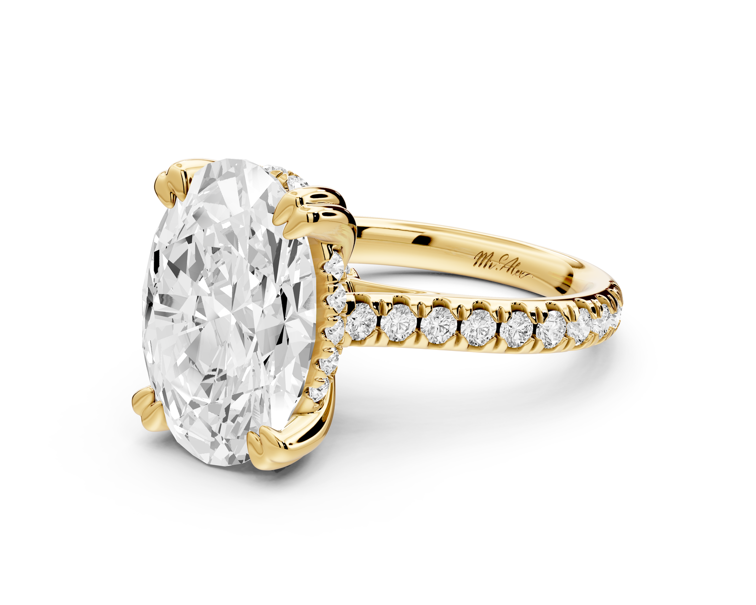 Isabella - 5ct 14k yellow gold oval hidden halo diamond bridge cathedral Pavé Engagement ring
