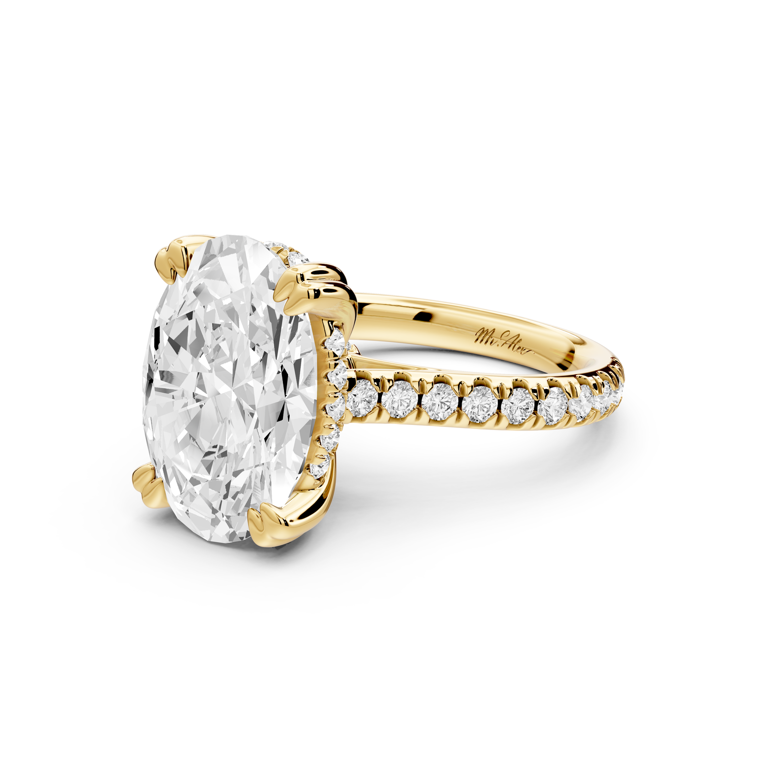 Isabella - 5ct 14k yellow gold oval hidden halo diamond bridge cathedral Pavé Engagement ring