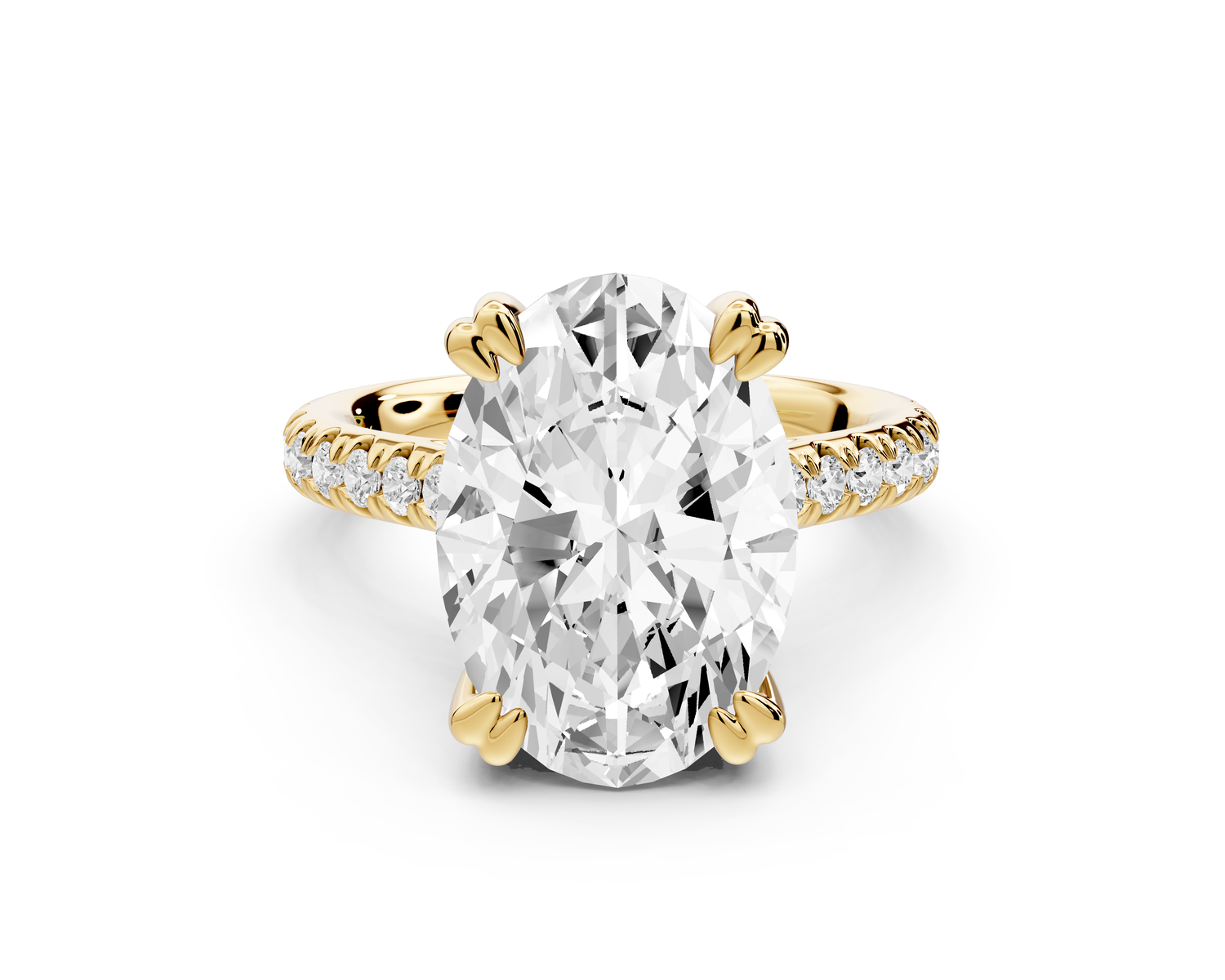Isabella - 5ct 14k yellow gold oval hidden halo diamond bridge cathedral Pavé Engagement ring