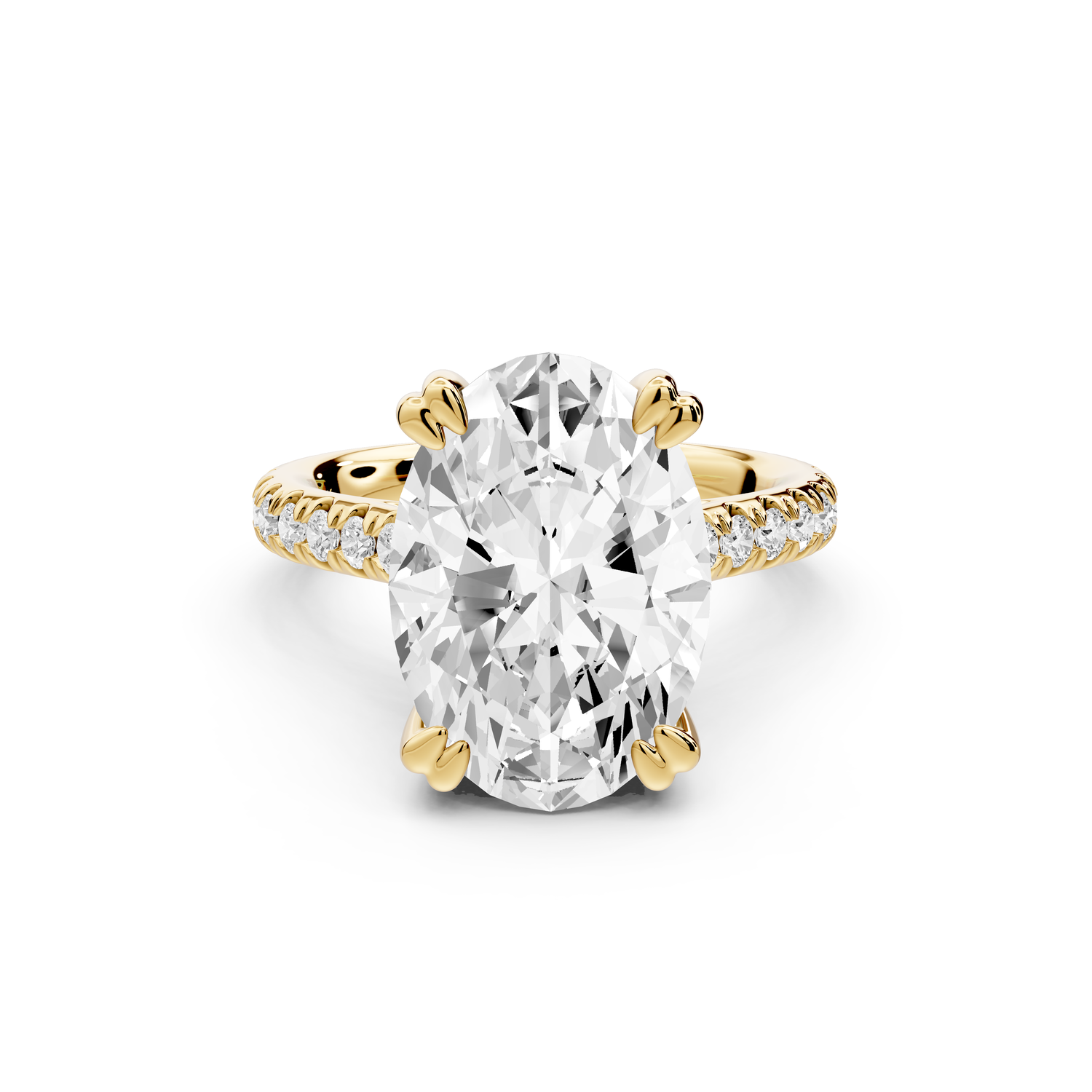 Isabella - 5ct 14k yellow gold oval hidden halo diamond bridge cathedral Pavé Engagement ring