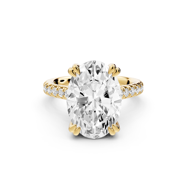 Isabella - 5ct 14k yellow gold oval hidden halo diamond bridge cathedral Pavé Engagement ring