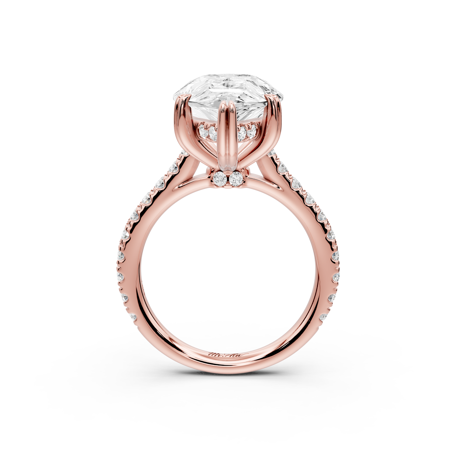 Isabella - 5ct 14k rose gold pear hidden halo diamond bridge cathedral Pavé Engagement ring