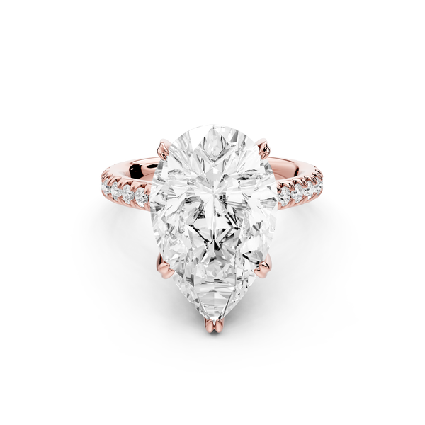 Isabella - 5ct 14k rose gold pear hidden halo diamond bridge cathedral Pavé Engagement ring