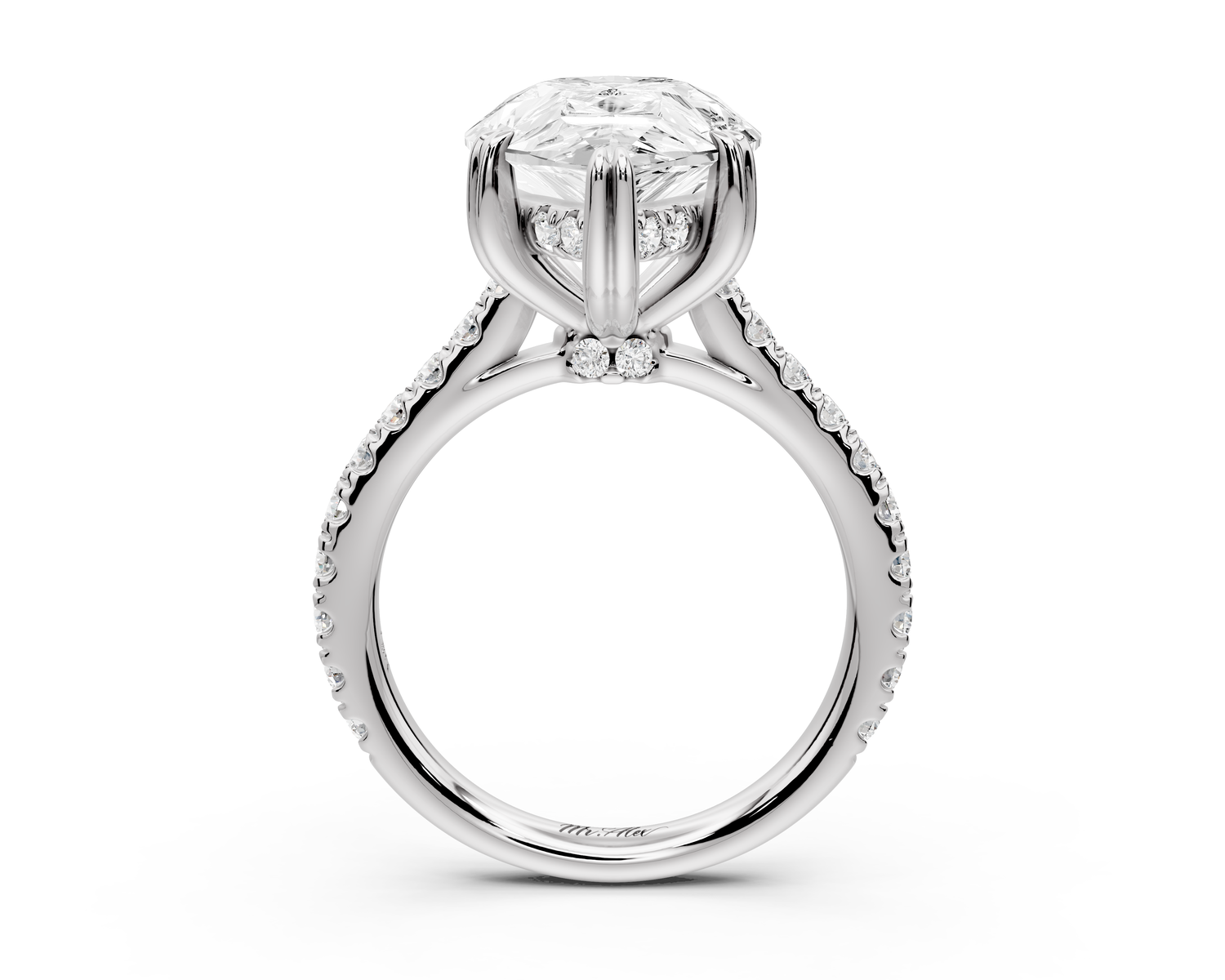 Isabella - 5ct 14k white gold pear hidden halo diamond bridge cathedral Pavé Engagement ring