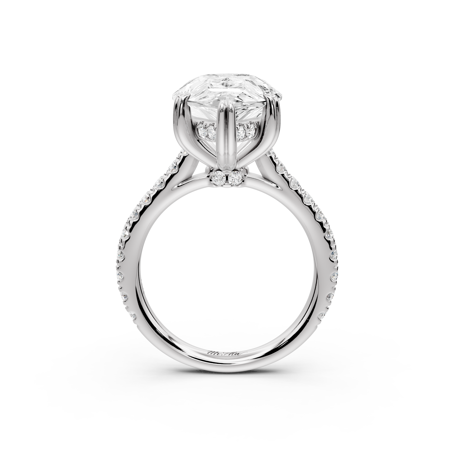 Isabella - 5ct 14k white gold pear hidden halo diamond bridge cathedral Pavé Engagement ring