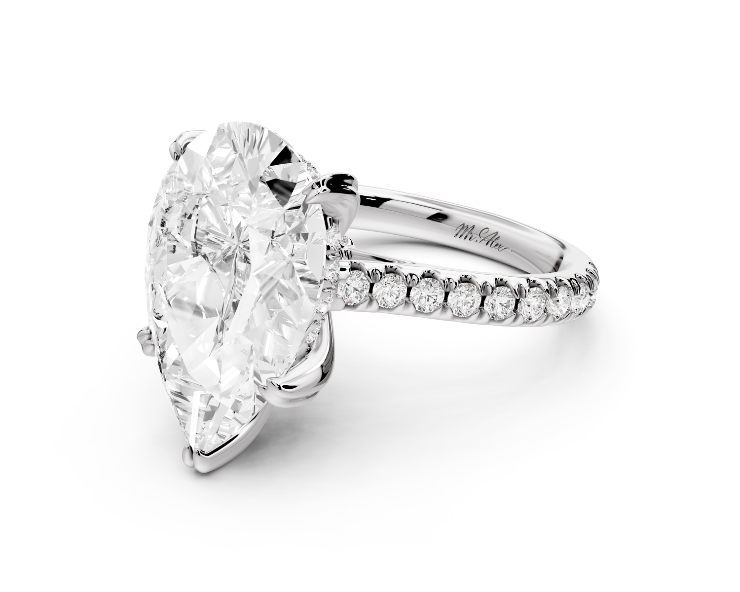 Isabella - 5ct 14k white gold pear hidden halo diamond bridge cathedral Pavé Engagement ring