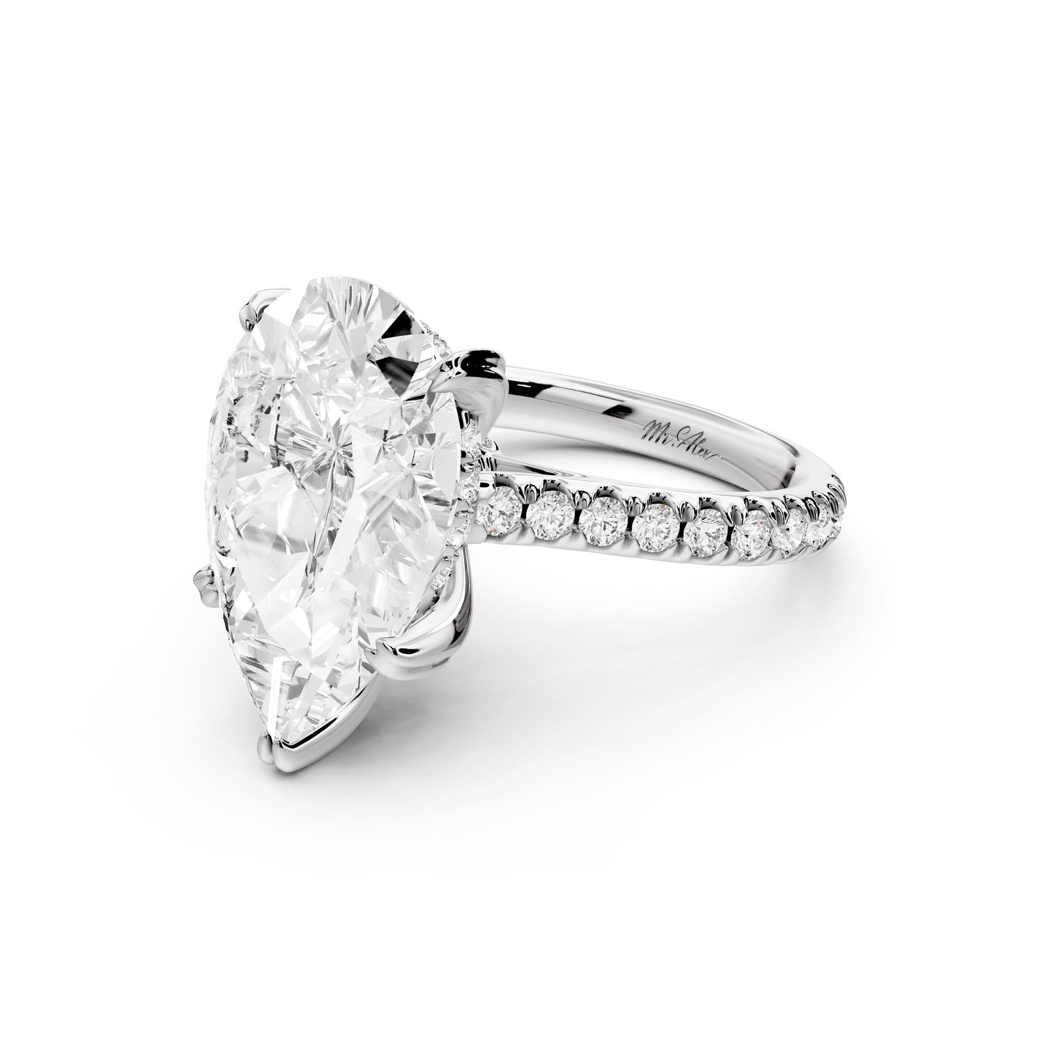 Isabella - 5ct 14k white gold pear hidden halo diamond bridge cathedral Pavé Engagement ring
