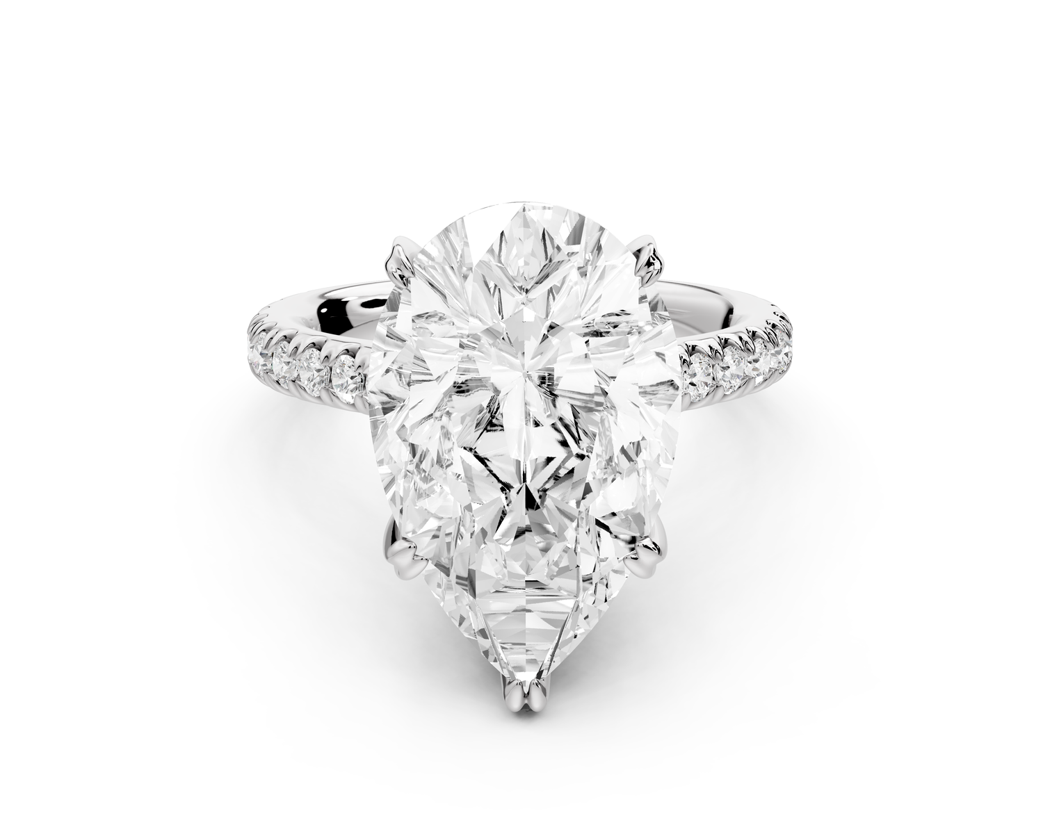 Isabella - 5ct 14k white gold pear hidden halo diamond bridge cathedral Pavé Engagement ring
