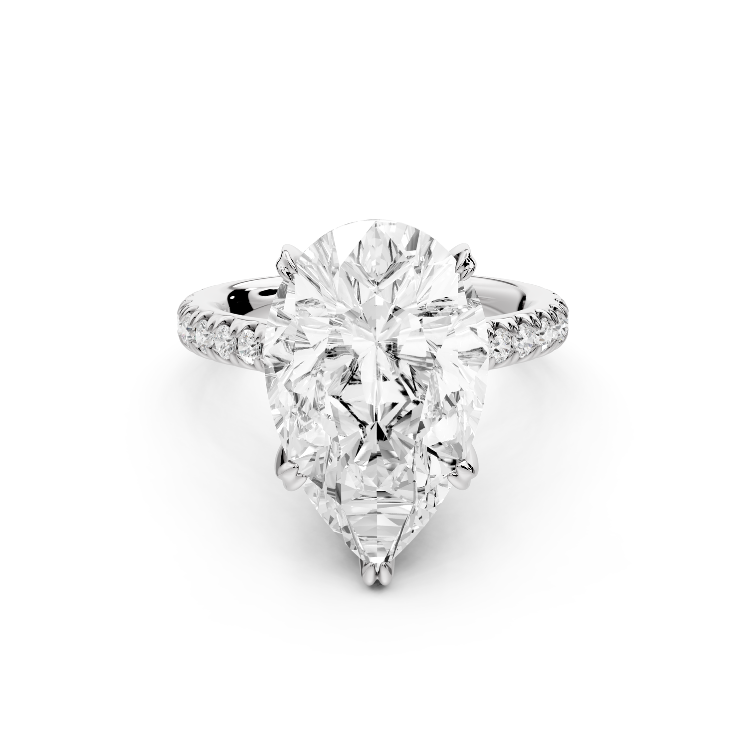 Isabella - 5ct 14k white gold pear hidden halo diamond bridge cathedral Pavé Engagement ring