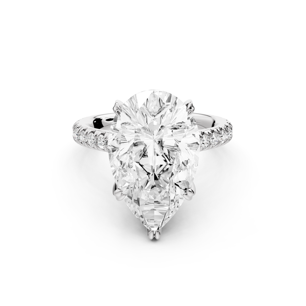Isabella - 5ct 14k white gold pear hidden halo diamond bridge cathedral Pavé Engagement ring