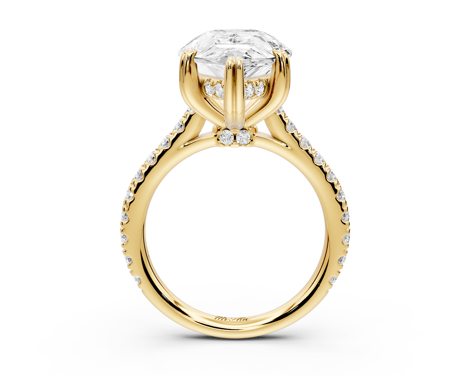 Isabella - 5ct 14k yellow gold pear hidden halo diamond bridge cathedral Pavé Engagement ring