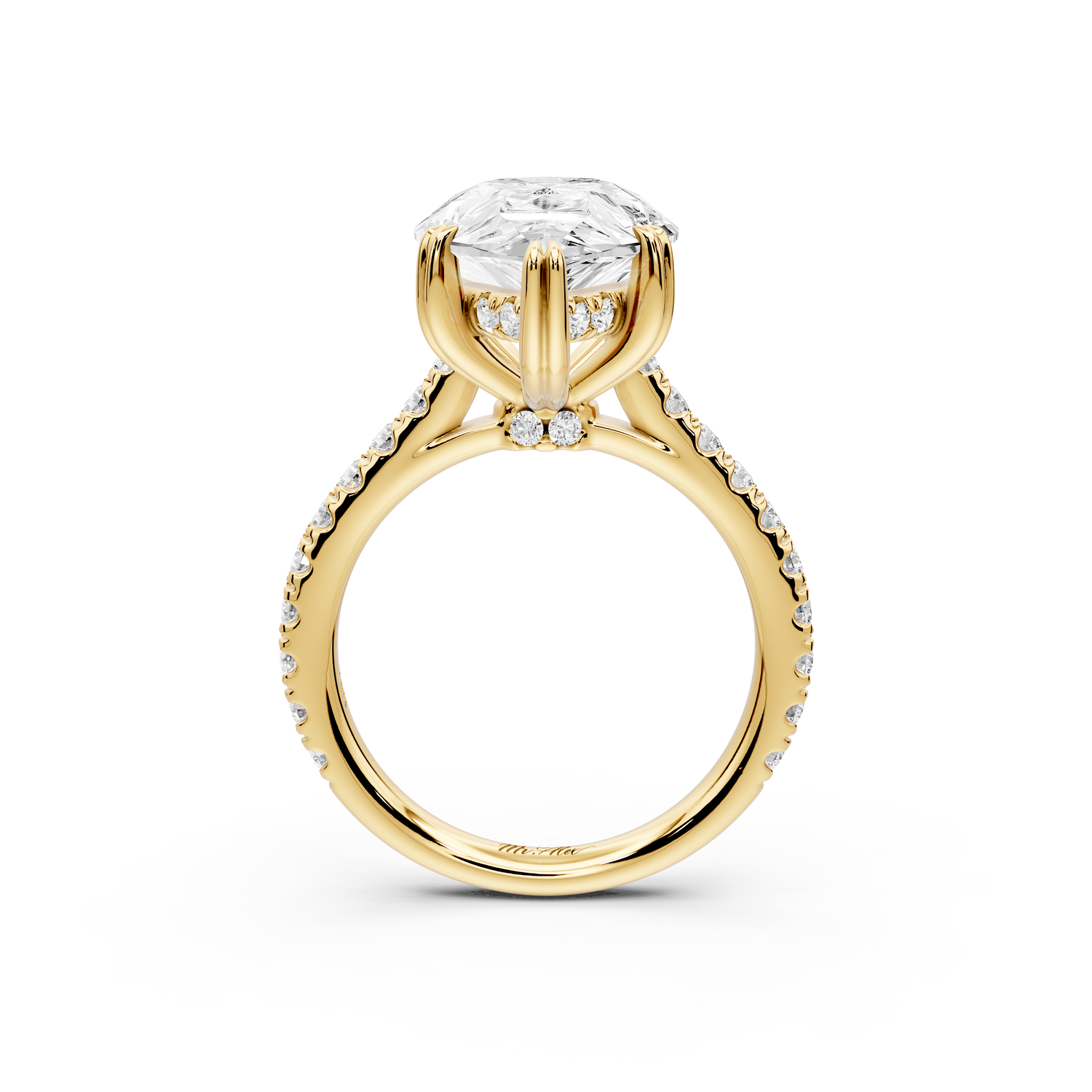 Isabella - 5ct 14k yellow gold pear hidden halo diamond bridge cathedral Pavé Engagement ring