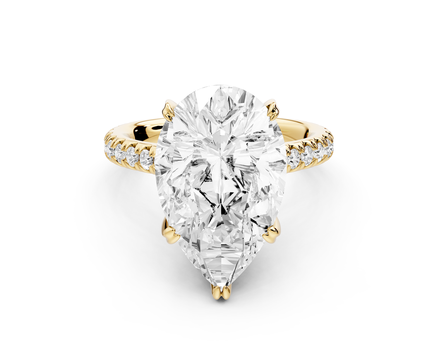 Isabella - 5ct 14k yellow gold pear hidden halo diamond bridge cathedral Pavé Engagement ring