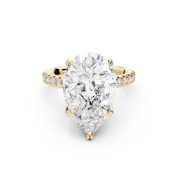 Isabella - 5ct 14k yellow gold pear hidden halo diamond bridge cathedral Pavé Engagement ring