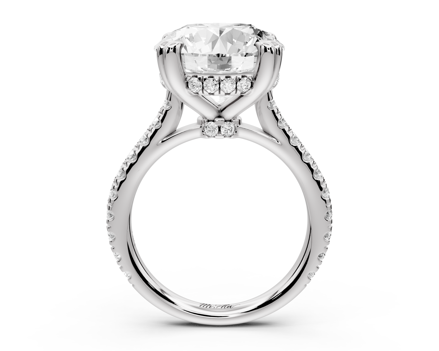 Isabella - 5ct 14k white gold round hidden halo diamond bridge cathedral Pavé engagment ring