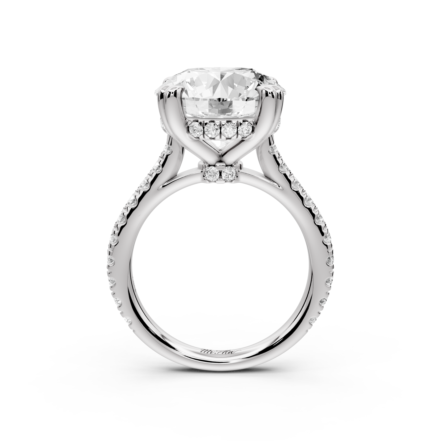 Isabella - 5ct 14k white gold round hidden halo diamond bridge cathedral Pavé engagment ring