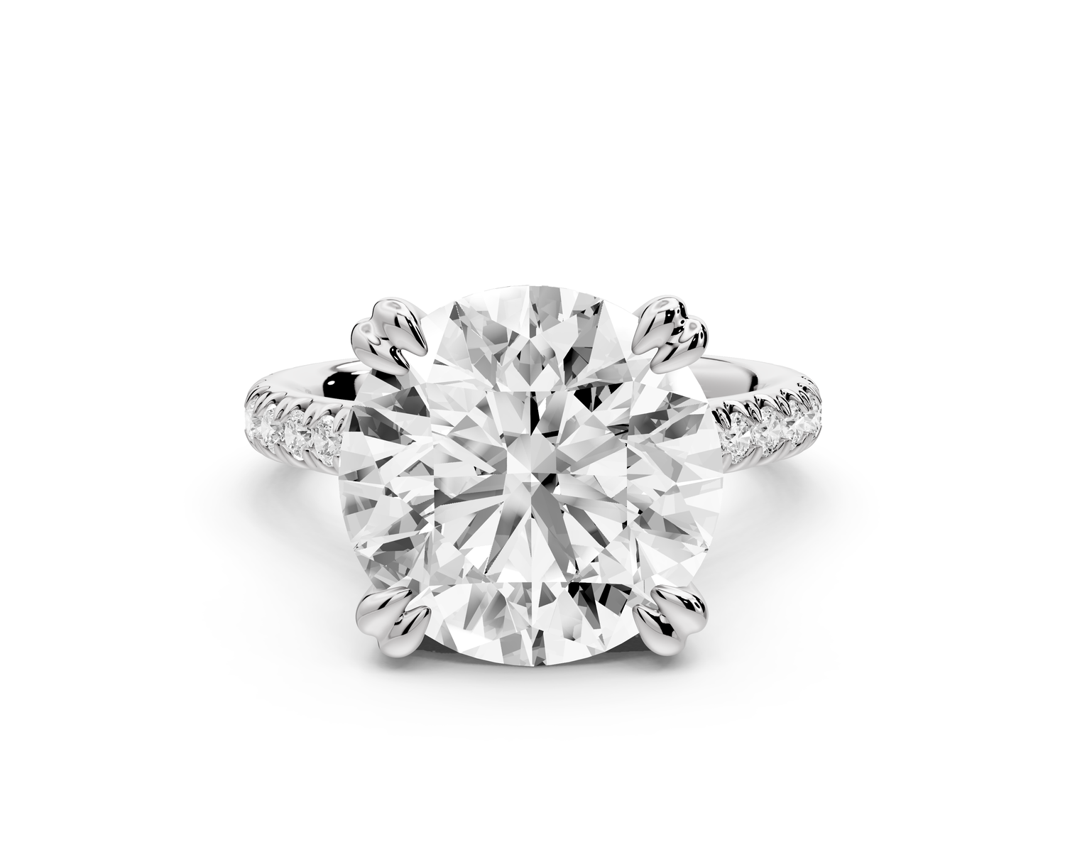Isabella - 5ct 14k white gold round hidden halo diamond bridge cathedral Pavé engagment ring