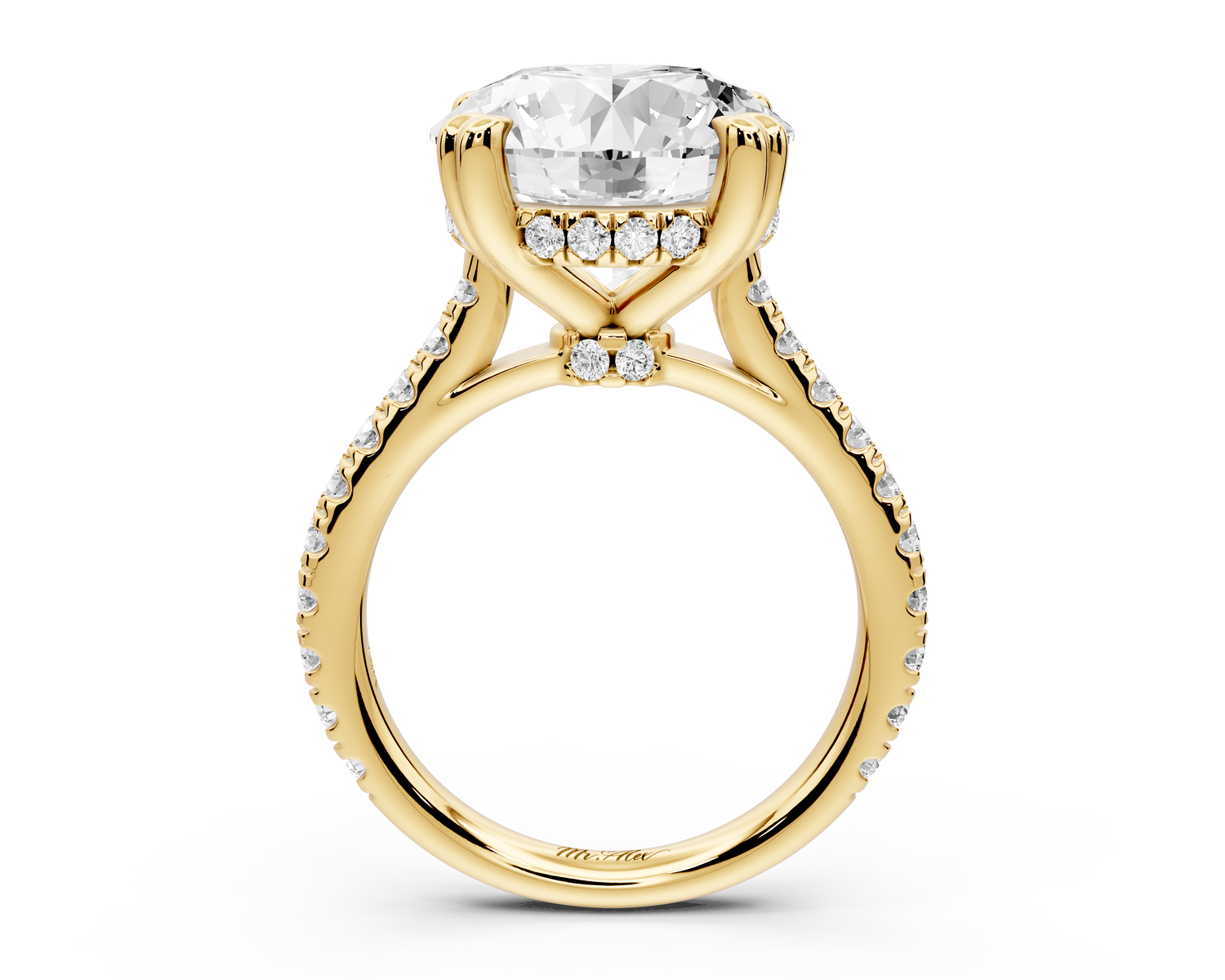 Isabella - 5ct 14k yellow gold round hidden halo diamond bridge cathedral Pavé engagment ring