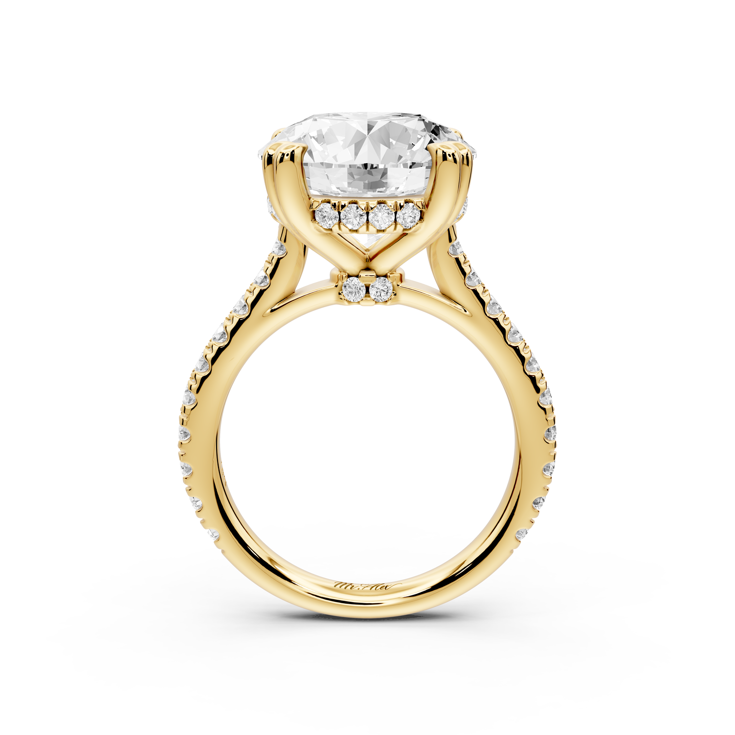 Isabella - 5ct 14k yellow gold round hidden halo diamond bridge cathedral Pavé engagment ring