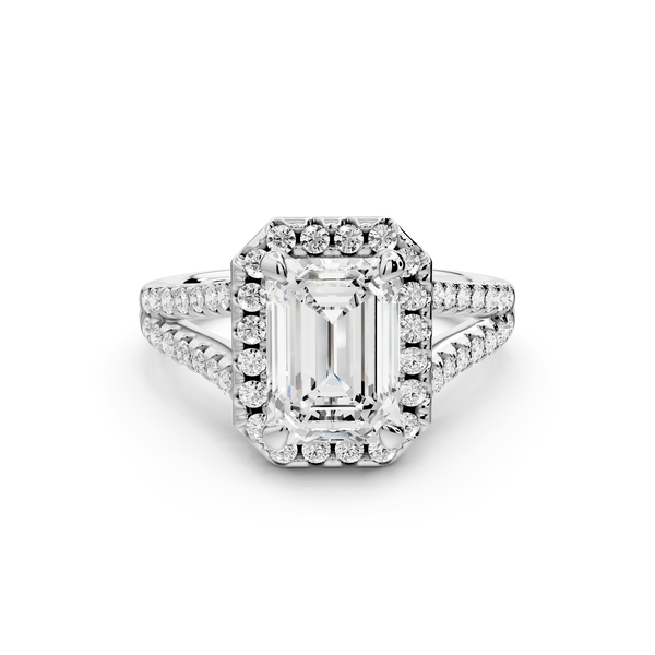 Gabrielle - 2ct 14k white gold emerald Diamond Graduated Halo Pavé Split Shank Engagement Ring