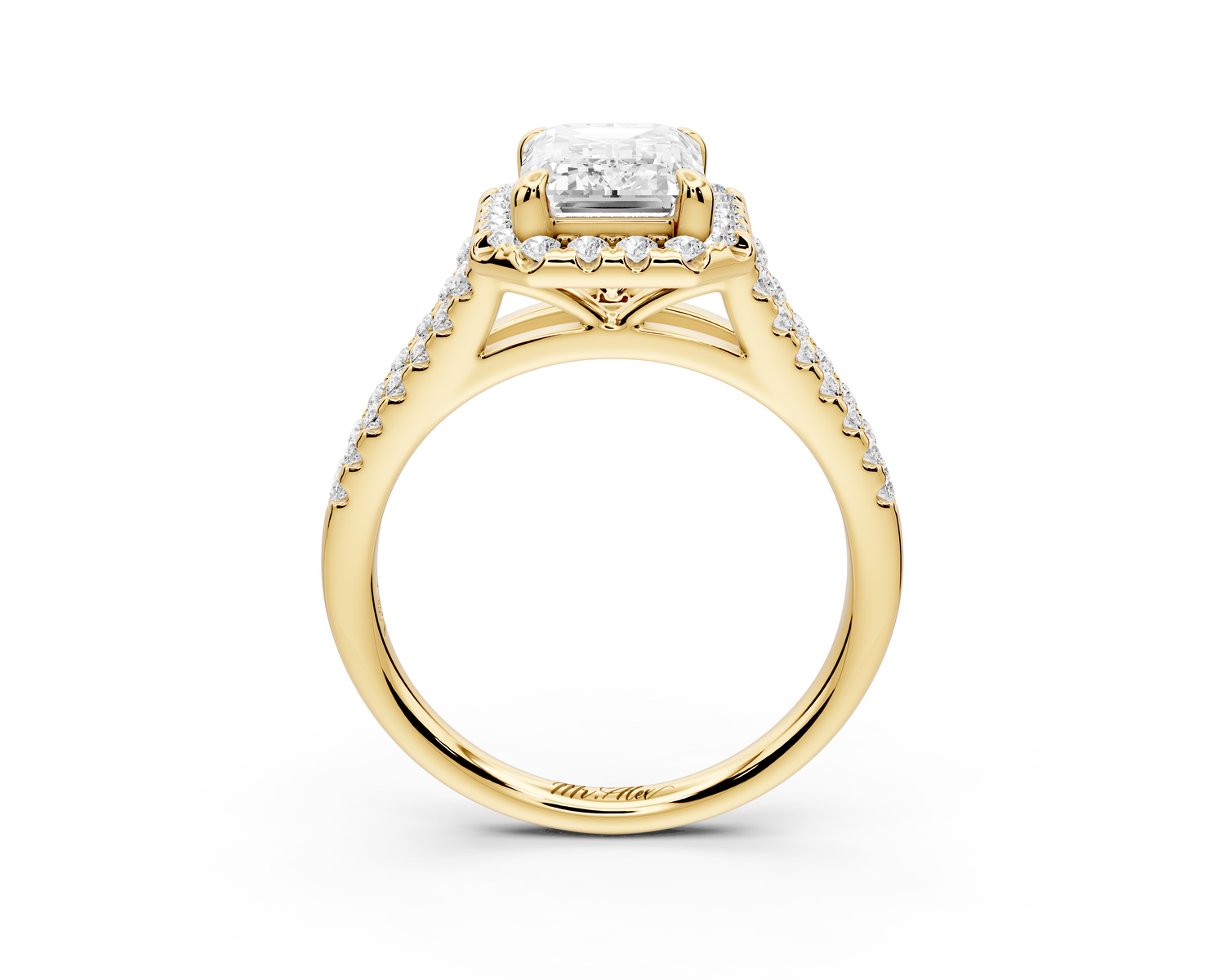 Gabrielle - 2ct 14k yellow gold emerald Diamond Graduated Halo Pavé Split Shank Engagement Ring