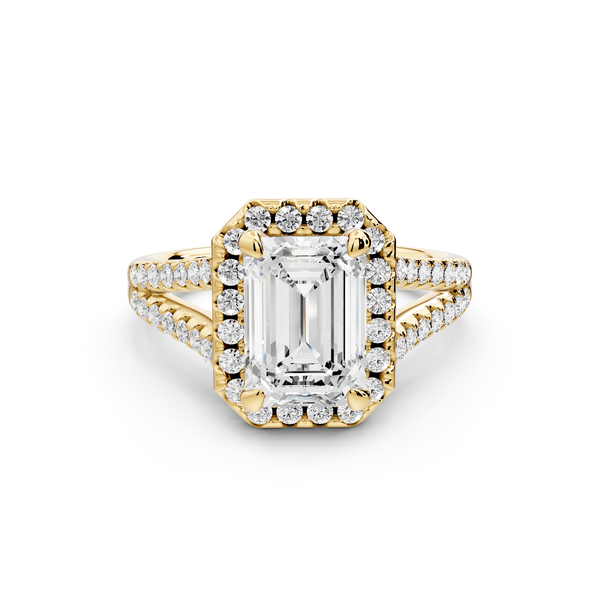Gabrielle - 2ct 14k yellow gold emerald Diamond Graduated Halo Pavé Split Shank Engagement Ring