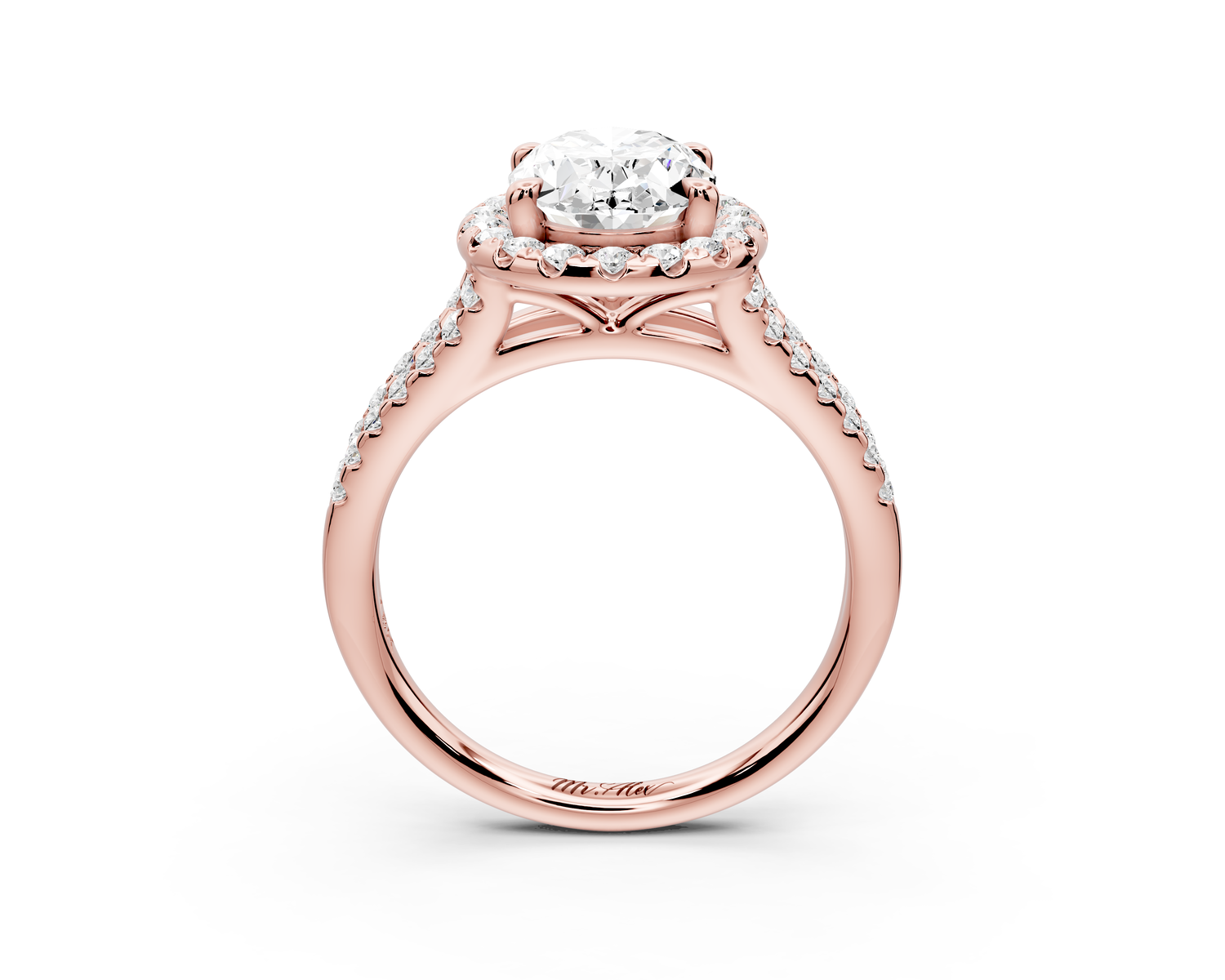 Gabrielle - 2ct 14k rose gold oval Diamond Graduated Halo Pavé Split Shank Engagement Ring