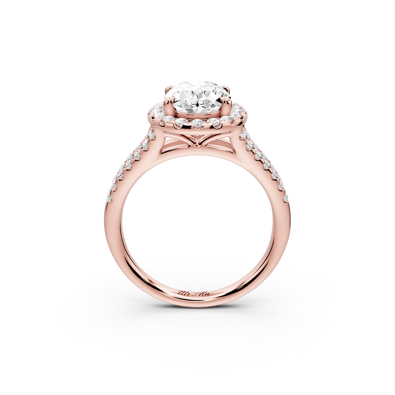 Gabrielle - 2ct 14k rose gold oval Diamond Graduated Halo Pavé Split Shank Engagement Ring