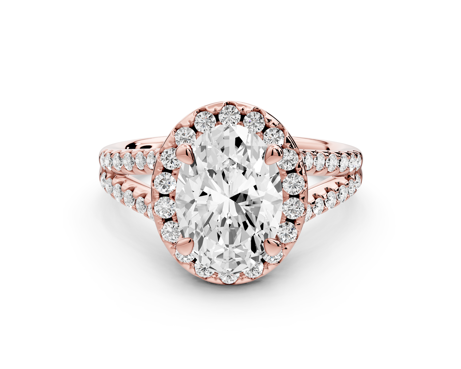 Gabrielle - 2ct 14k rose gold oval Diamond Graduated Halo Pavé Split Shank Engagement Ring