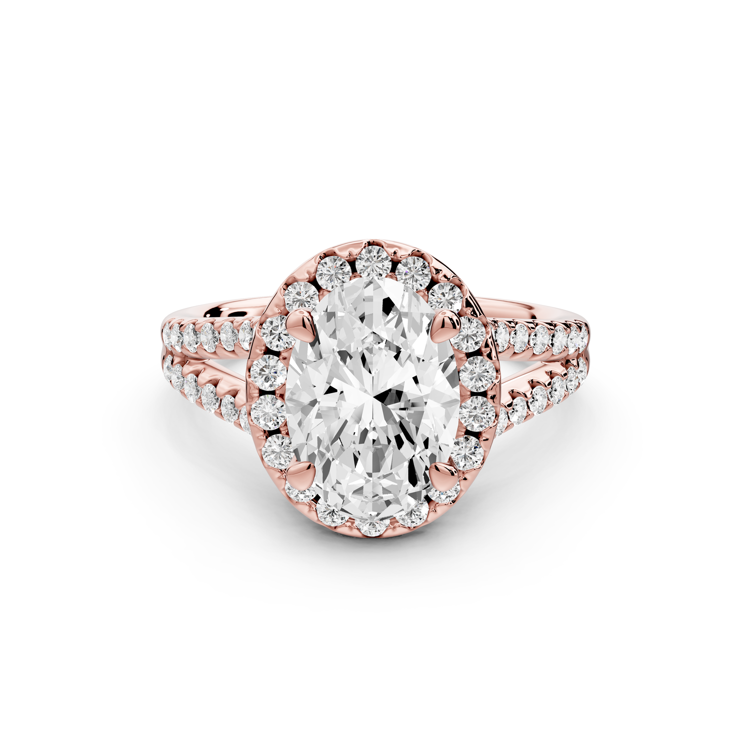 Gabrielle - 2ct 14k rose gold oval Diamond Graduated Halo Pavé Split Shank Engagement Ring