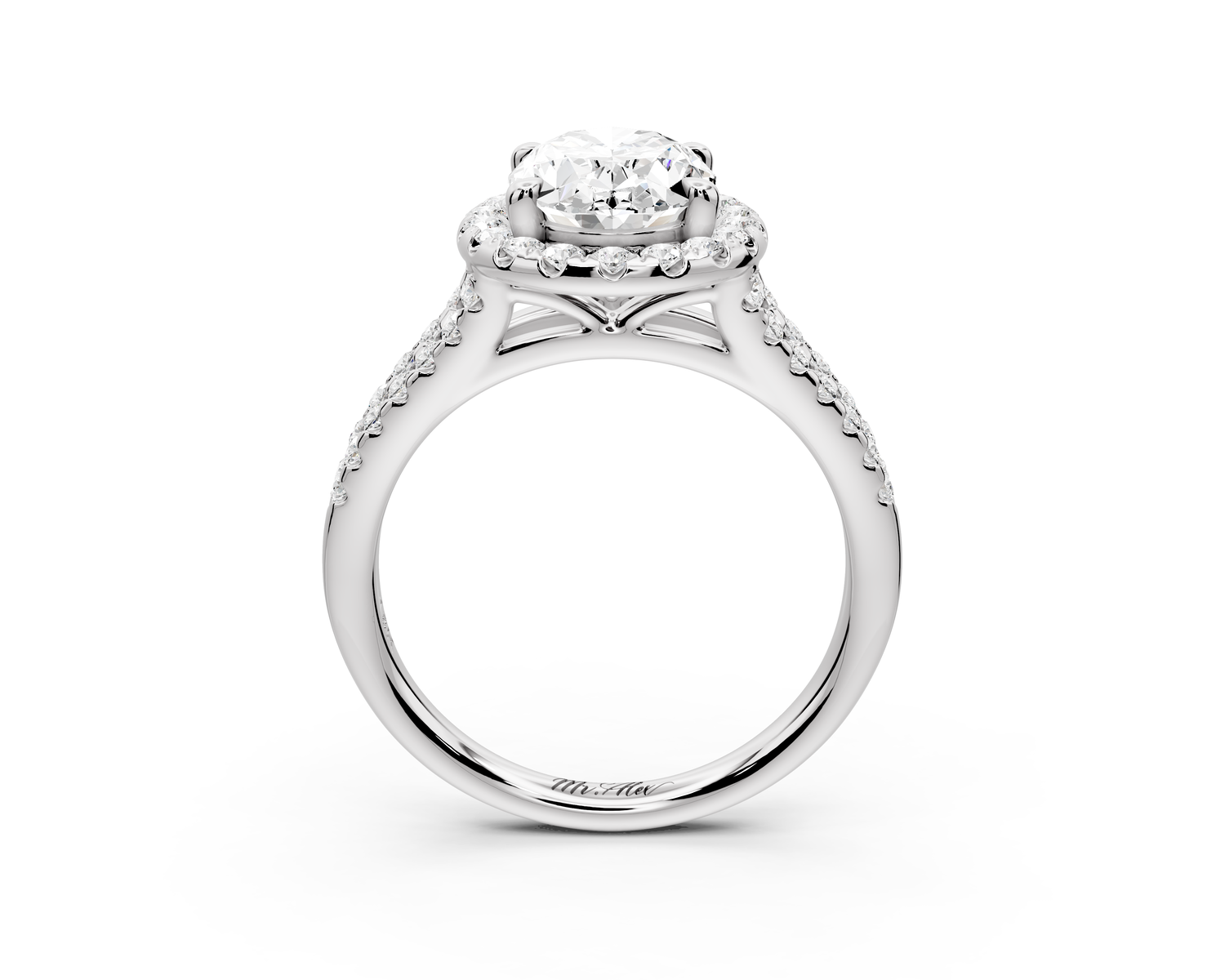 Gabrielle - 2ct 14k white gold oval Diamond Graduated Halo Pavé Split Shank Engagement Ring