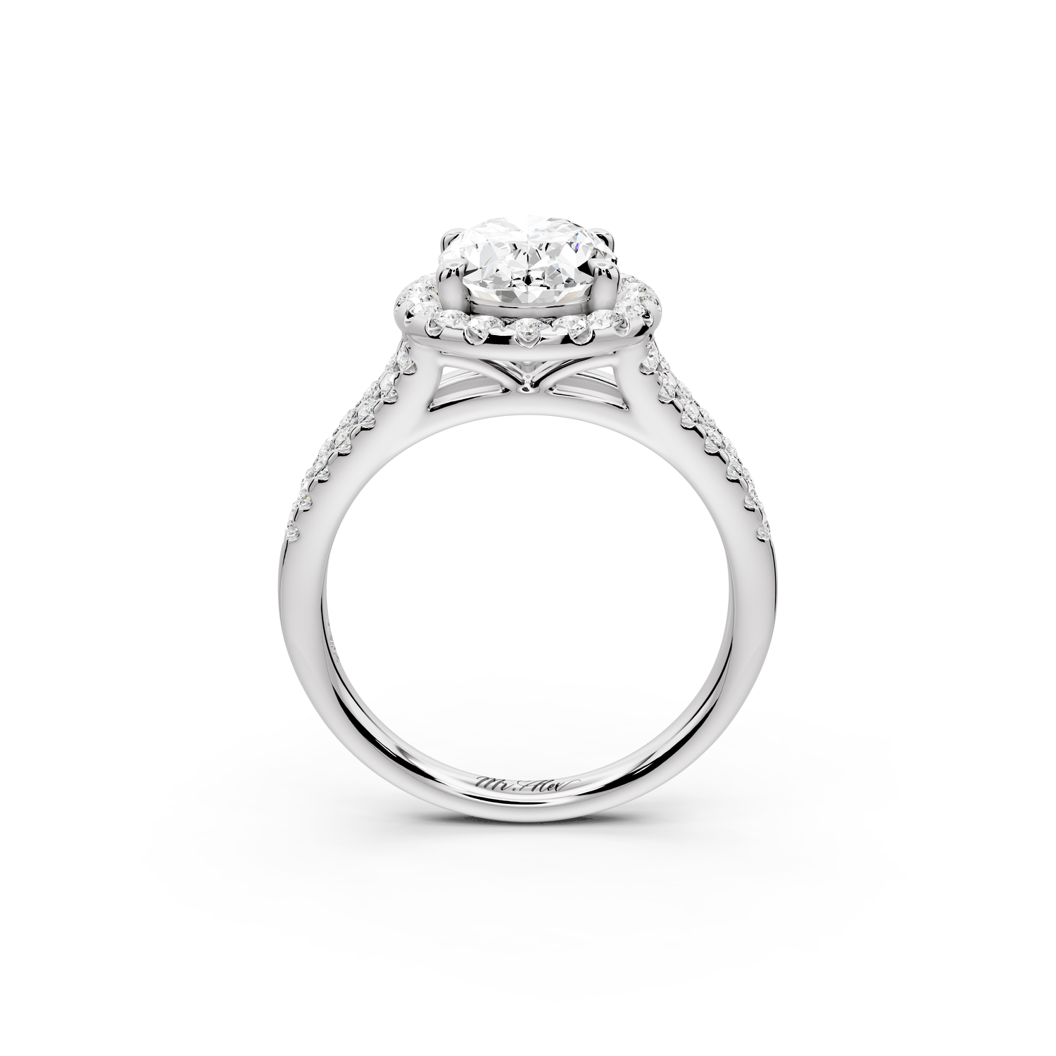Gabrielle - 2ct 14k white gold oval Diamond Graduated Halo Pavé Split Shank Engagement Ring