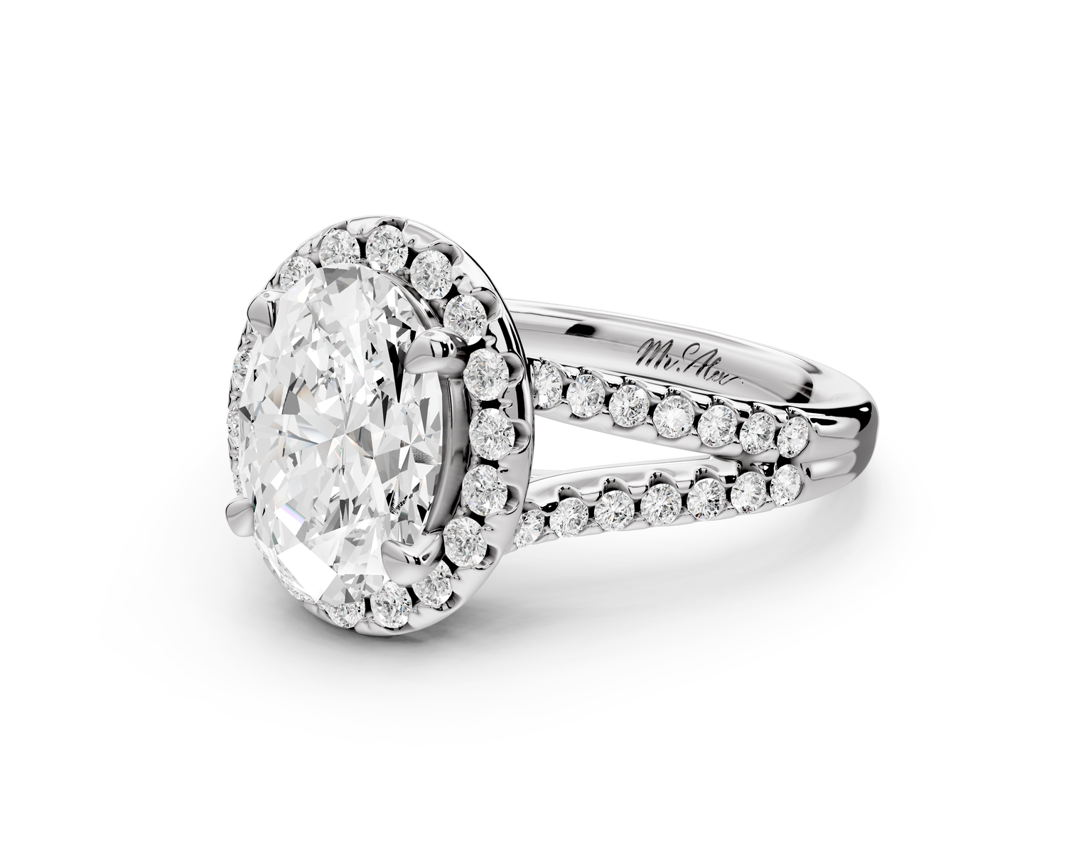 Gabrielle - 2ct 14k white gold oval Diamond Graduated Halo Pavé Split Shank Engagement Ring