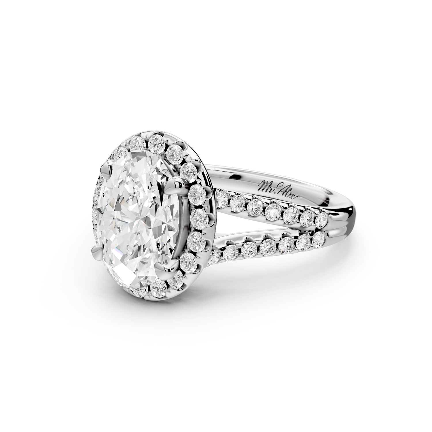 Gabrielle - 2ct 14k white gold oval Diamond Graduated Halo Pavé Split Shank Engagement Ring