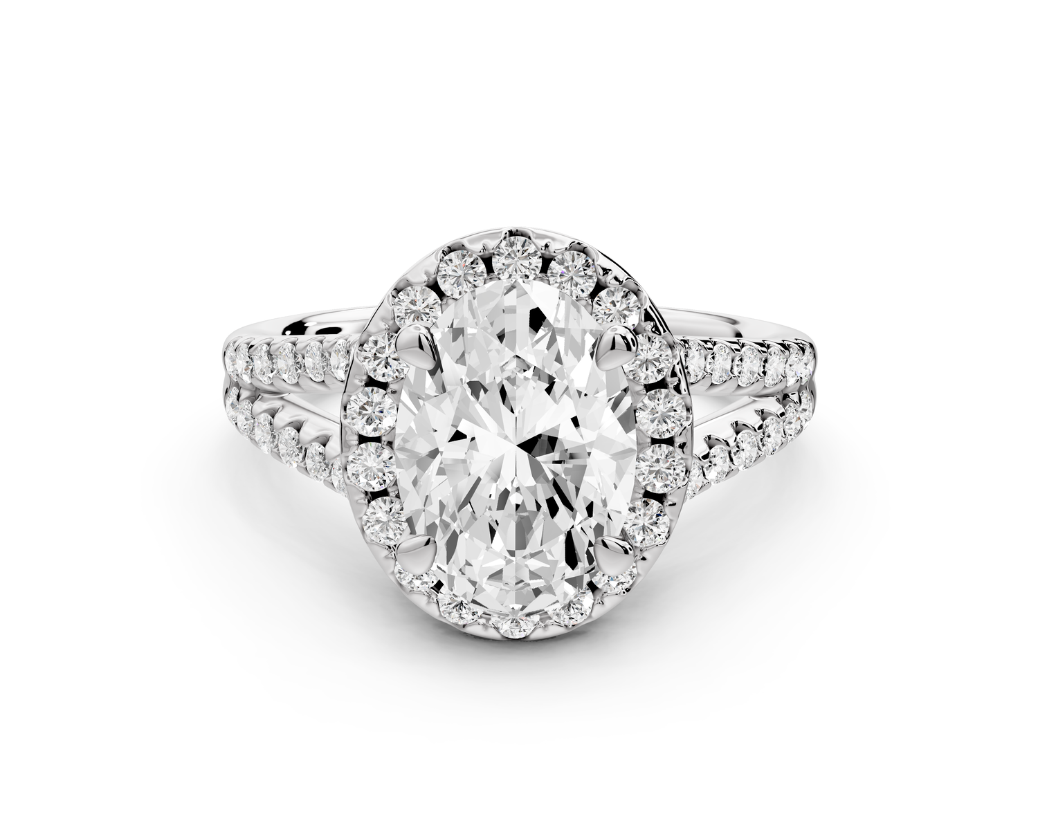 Gabrielle - 2ct 14k white gold oval Diamond Graduated Halo Pavé Split Shank Engagement Ring