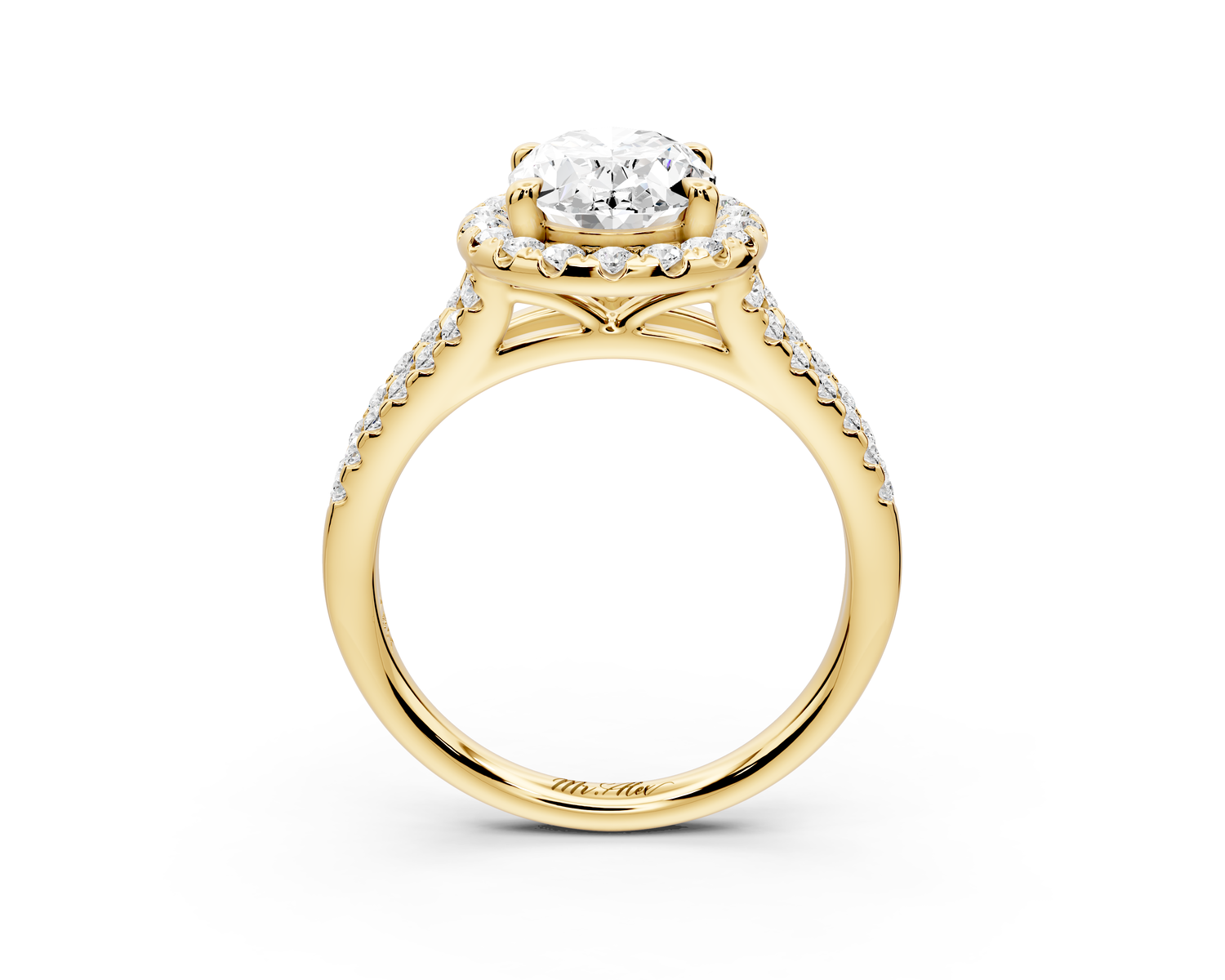 Gabrielle - 2ct 14k yellow gold oval Diamond Graduated Halo Pavé Split Shank Engagement Ring