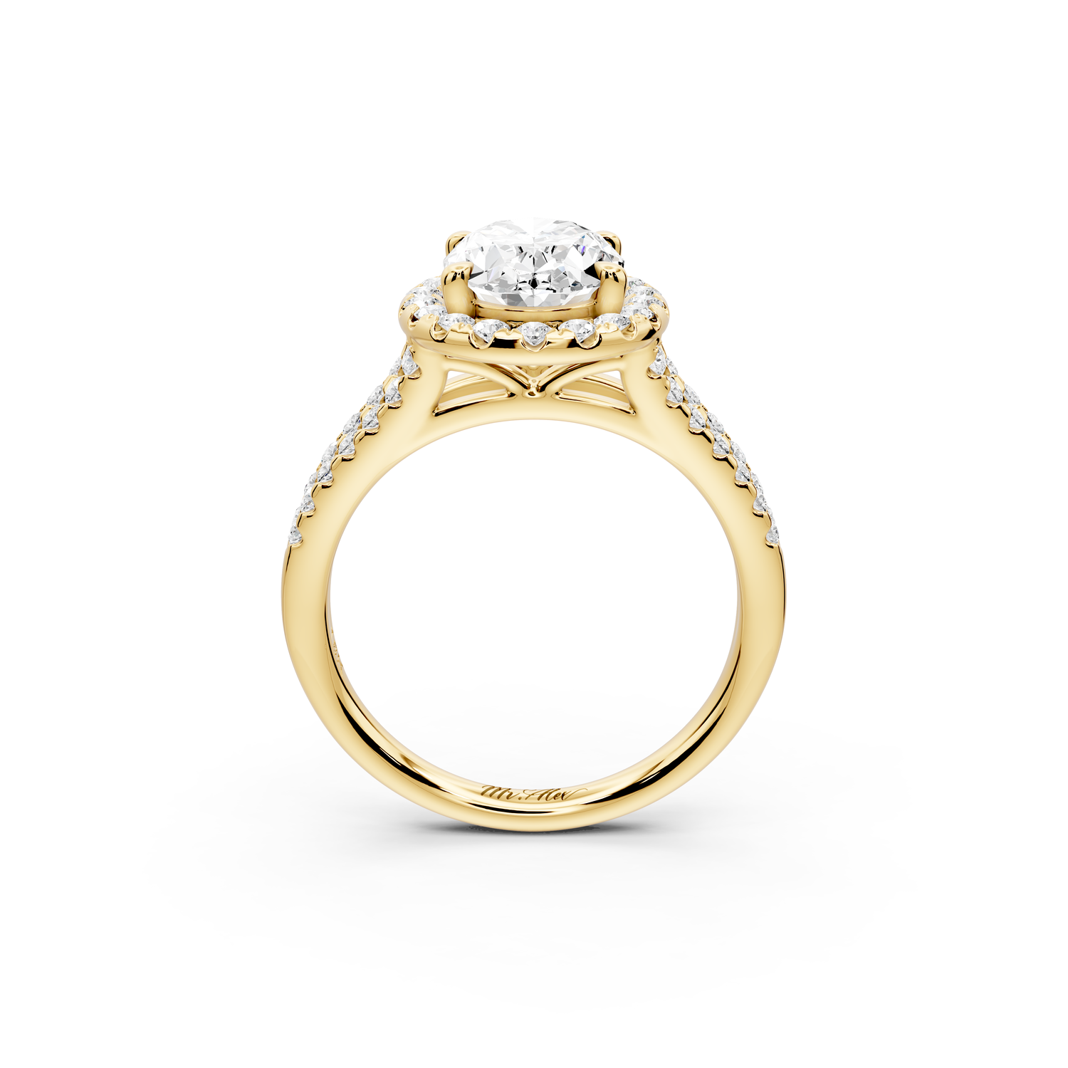 Gabrielle - 2ct 14k yellow gold oval Diamond Graduated Halo Pavé Split Shank Engagement Ring