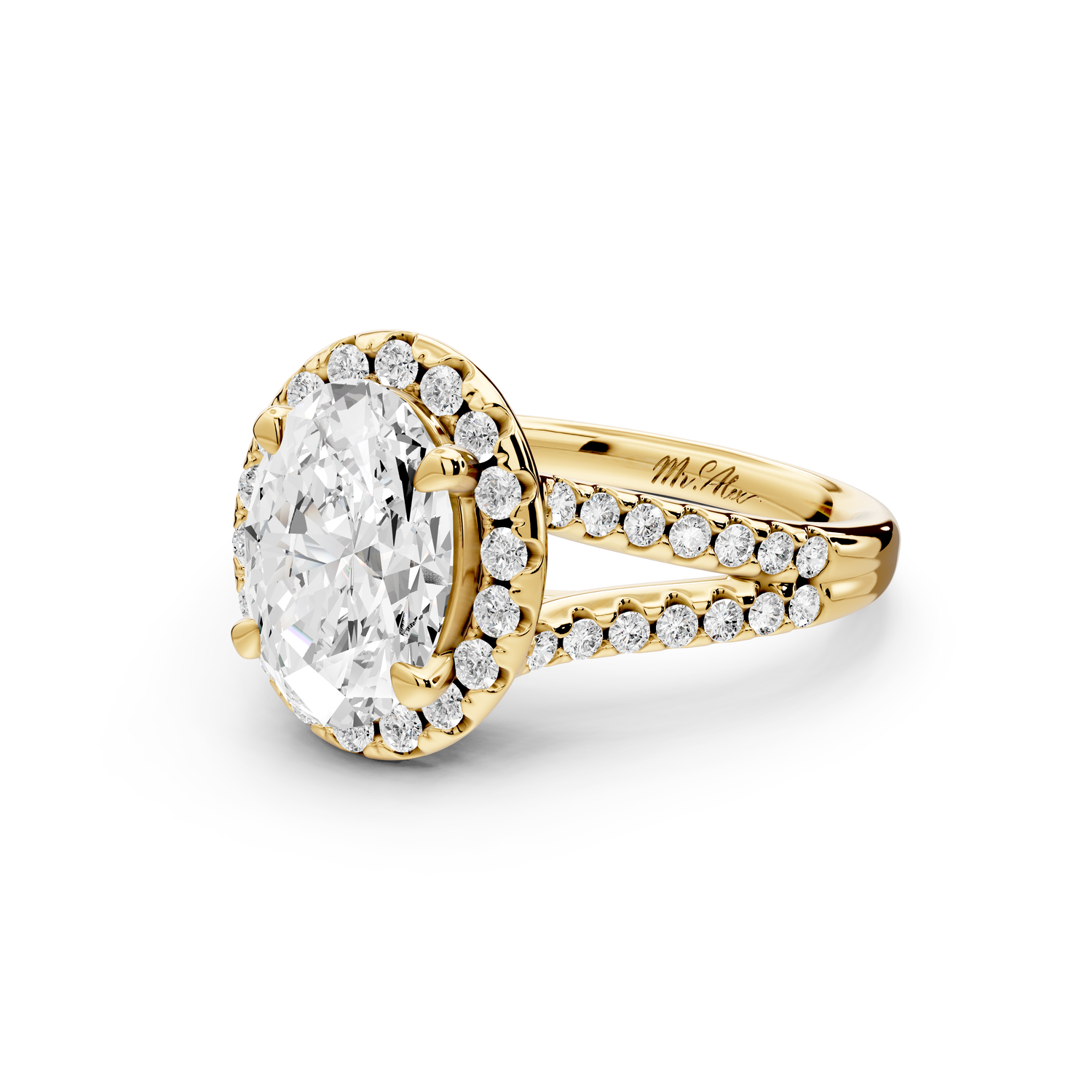 Gabrielle - 2ct 14k yellow gold oval Diamond Graduated Halo Pavé Split Shank Engagement Ring