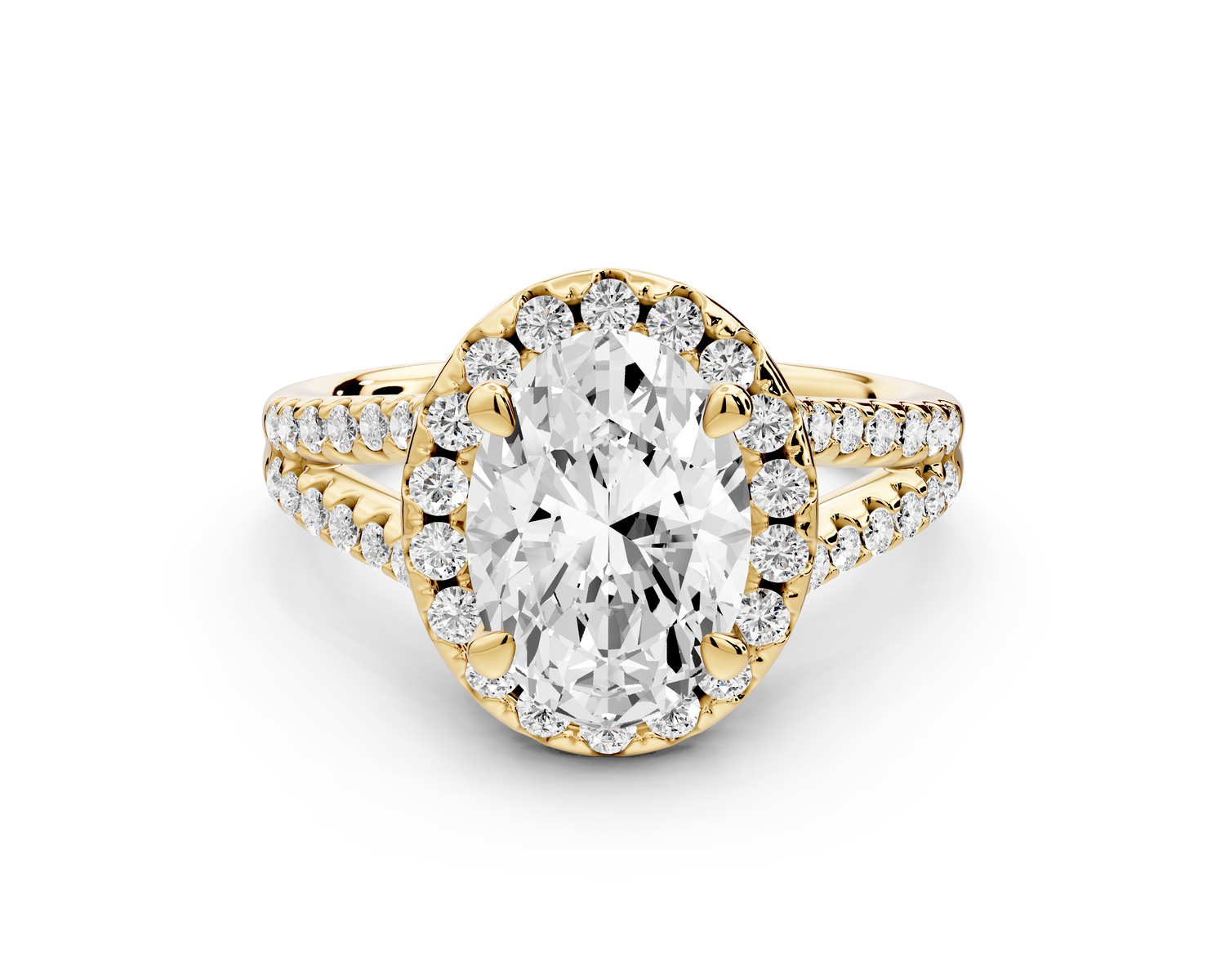 Gabrielle - 2ct 14k yellow gold oval Diamond Graduated Halo Pavé Split Shank Engagement Ring